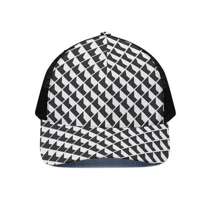 Isometric Geometric Pattern Print Black Mesh Trucker Cap