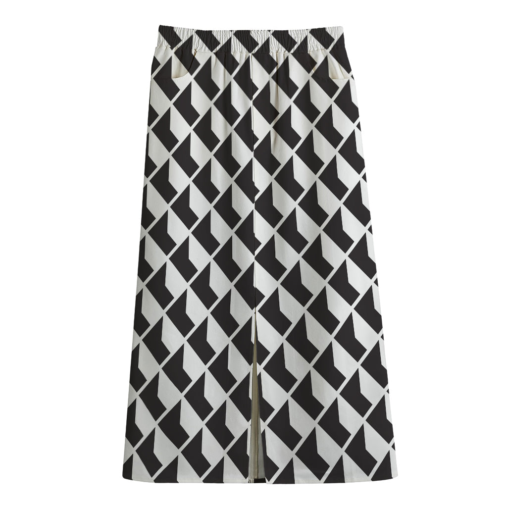 Isometric Geometric Pattern Print Cotton Front Slit Maxi Skirt