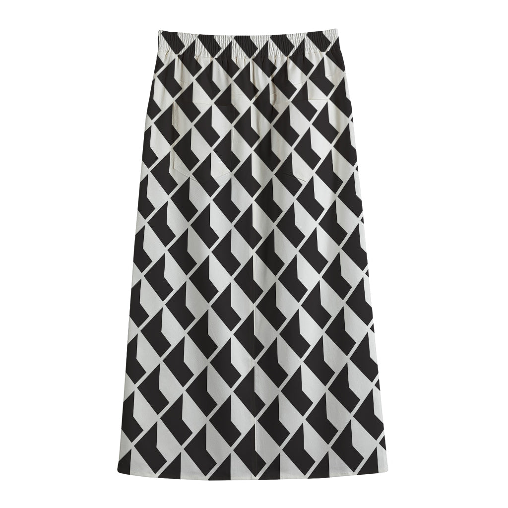 Isometric Geometric Pattern Print Cotton Front Slit Maxi Skirt