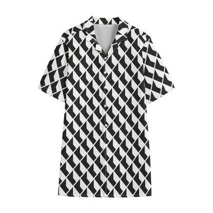 Isometric Geometric Pattern Print Cotton Hawaiian Shirt