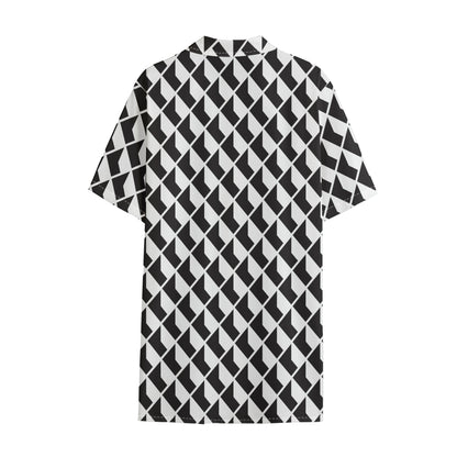 Isometric Geometric Pattern Print Cotton Hawaiian Shirt
