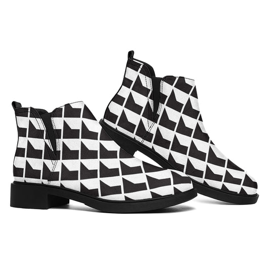 Isometric Geometric Pattern Print Flat Ankle Boots