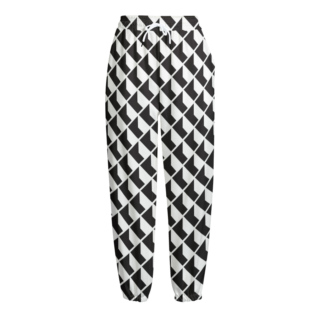 Isometric Geometric Pattern Print Fleece Lined Knit Pants