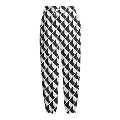 Isometric Geometric Pattern Print Fleece Lined Knit Pants