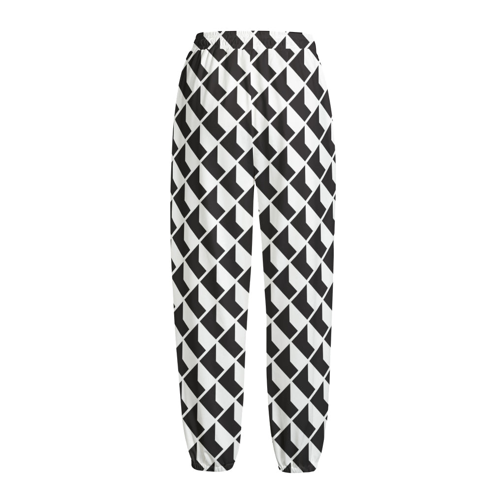 Isometric Geometric Pattern Print Fleece Lined Knit Pants