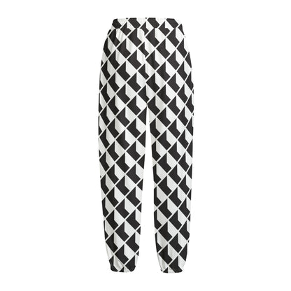Isometric Geometric Pattern Print Fleece Lined Knit Pants