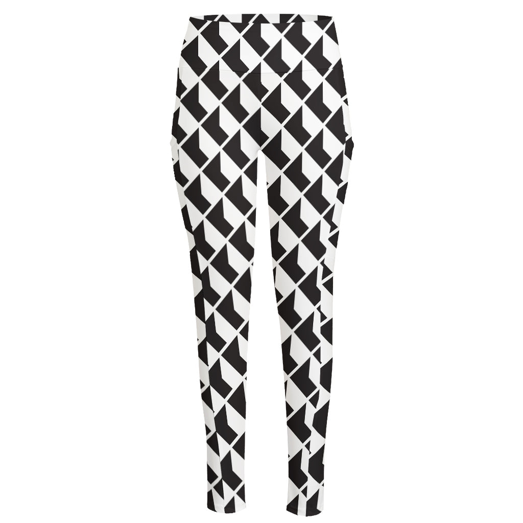 Isometric Geometric Pattern Print High-Waisted Pocket Leggings