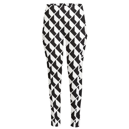 Isometric Geometric Pattern Print High-Waisted Pocket Leggings
