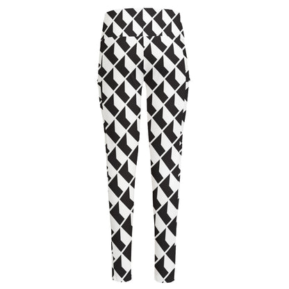Isometric Geometric Pattern Print High-Waisted Pocket Leggings