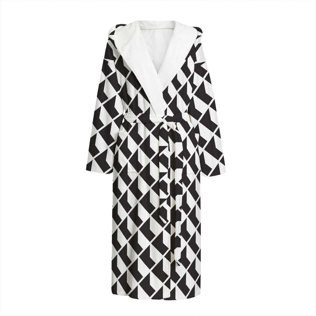Isometric Geometric Pattern Print Hooded Bathrobe