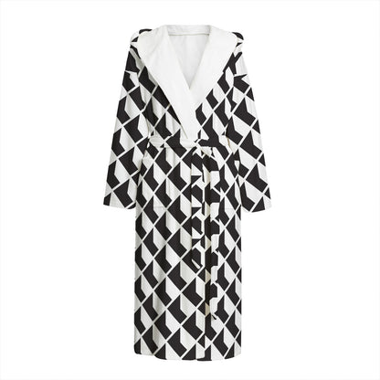 Isometric Geometric Pattern Print Hooded Bathrobe