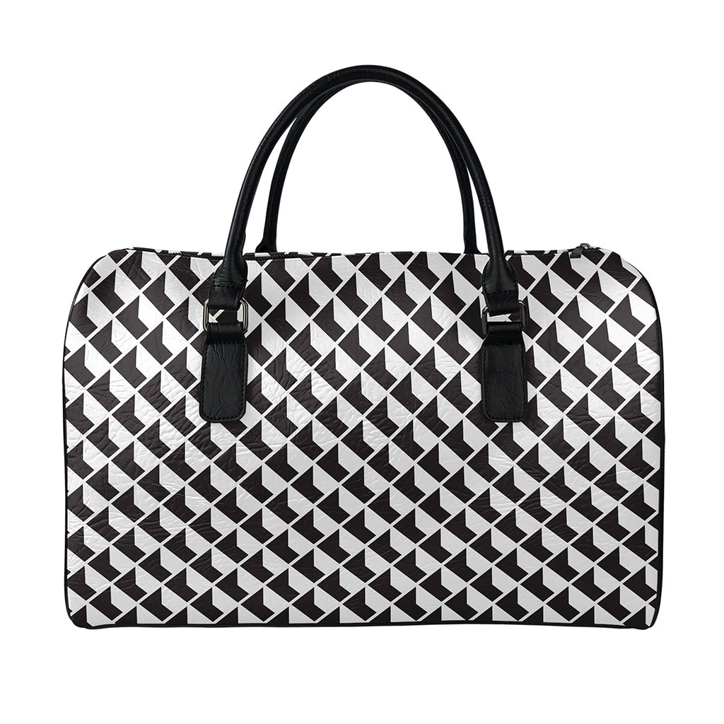 Isometric Geometric Pattern Print Leather Duffle Bag