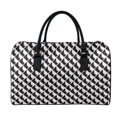 Isometric Geometric Pattern Print Leather Duffle Bag