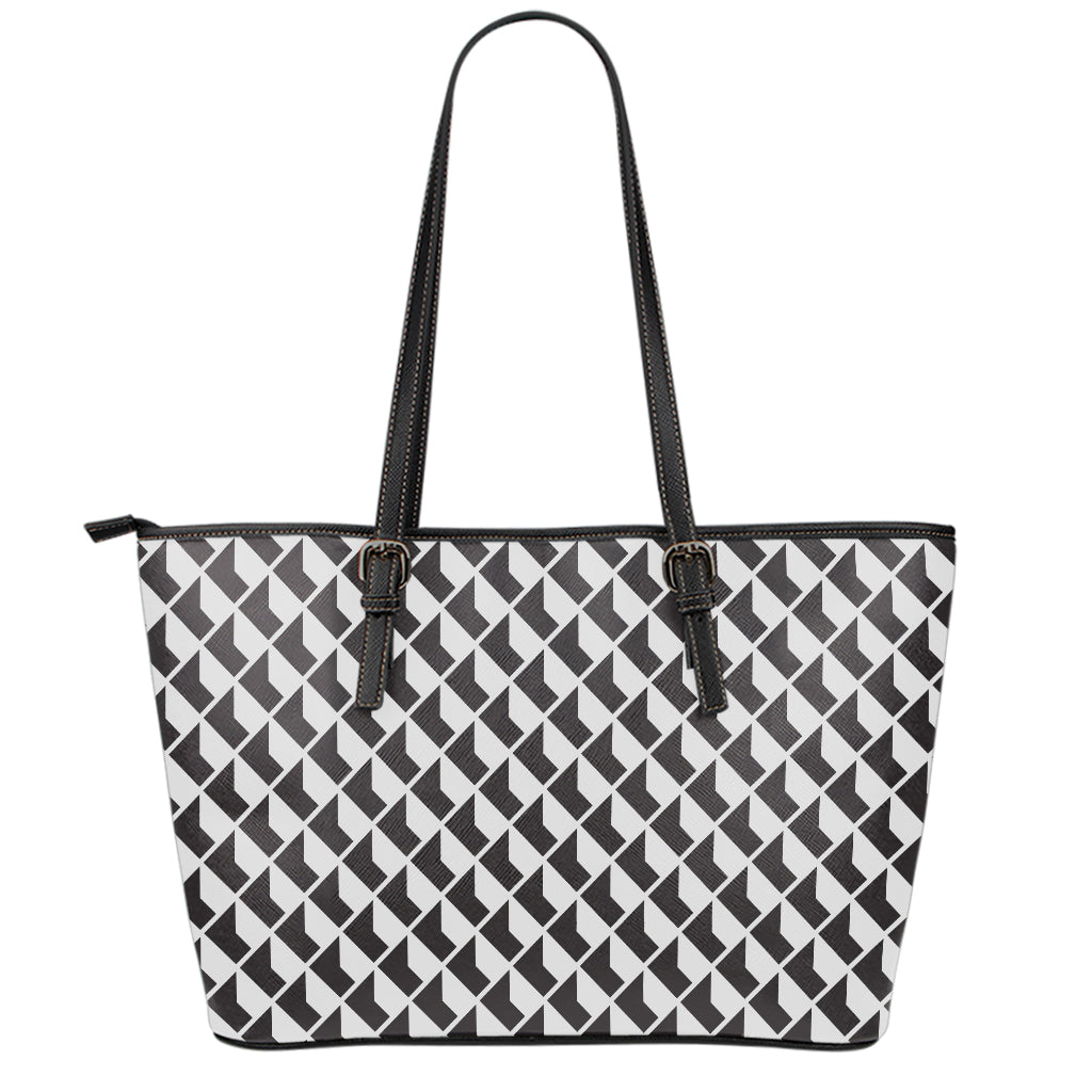 Isometric Geometric Pattern Print Leather Tote Bag