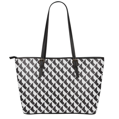 Isometric Geometric Pattern Print Leather Tote Bag