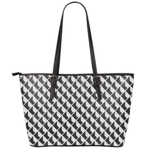 Isometric Geometric Pattern Print Leather Tote Bag