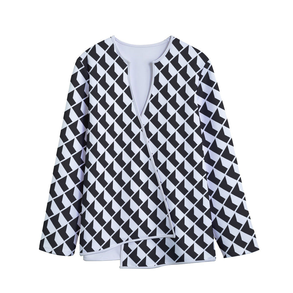Isometric Geometric Pattern Print Long Sleeve Short Coat