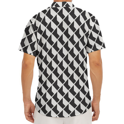 Isometric Geometric Pattern Print Men's Deep V-Neck Shirt