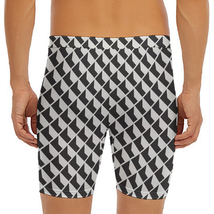 Isometric Geometric Pattern Print Men's Long Boxer Briefs