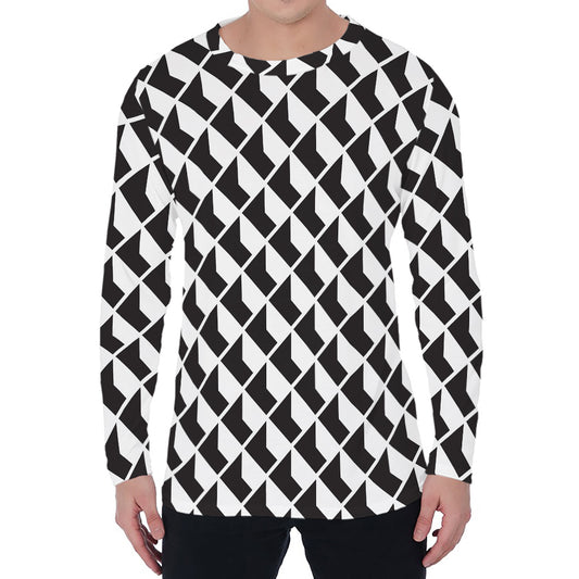 Isometric Geometric Pattern Print Men's Long Sleeve T-Shirt