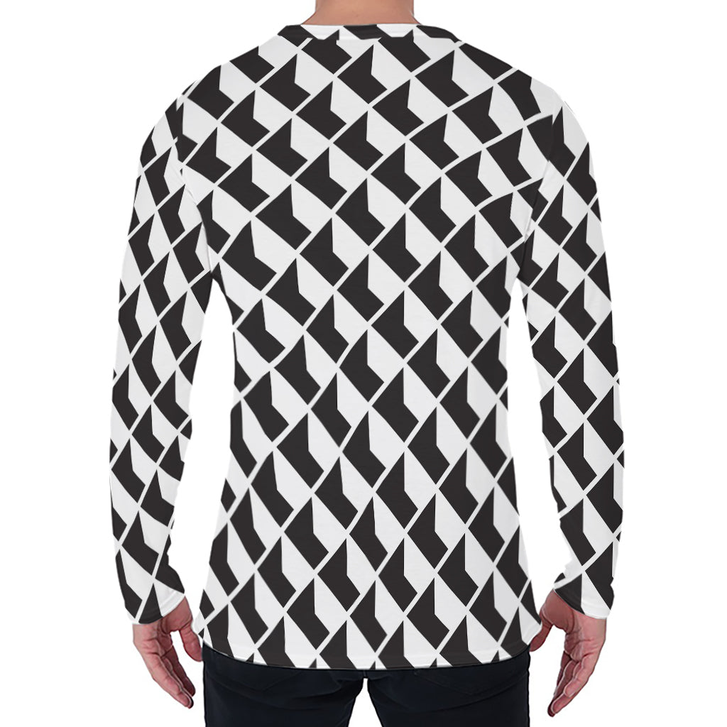 Isometric Geometric Pattern Print Men's Long Sleeve T-Shirt