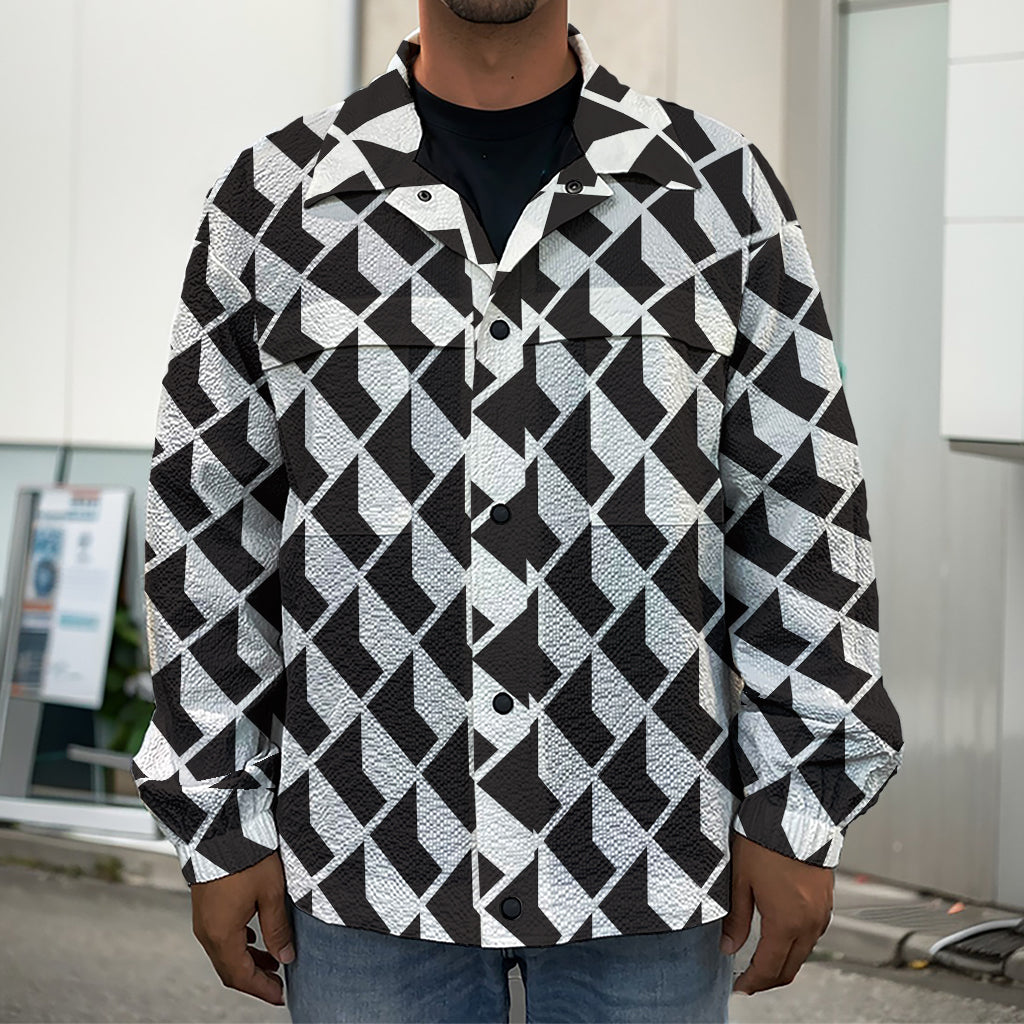 Isometric Geometric Pattern Print Men's Shirt Jacket