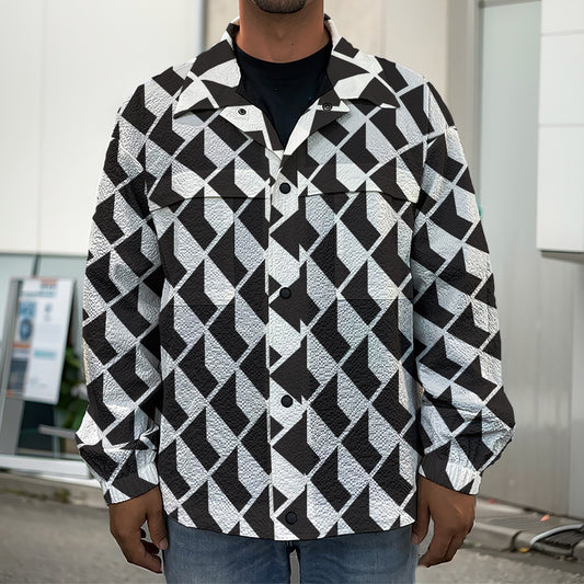 Isometric Geometric Pattern Print Men's Shirt Jacket