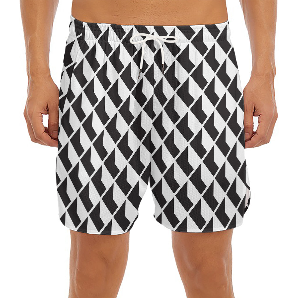 Isometric Geometric Pattern Print Men's Split Running Shorts