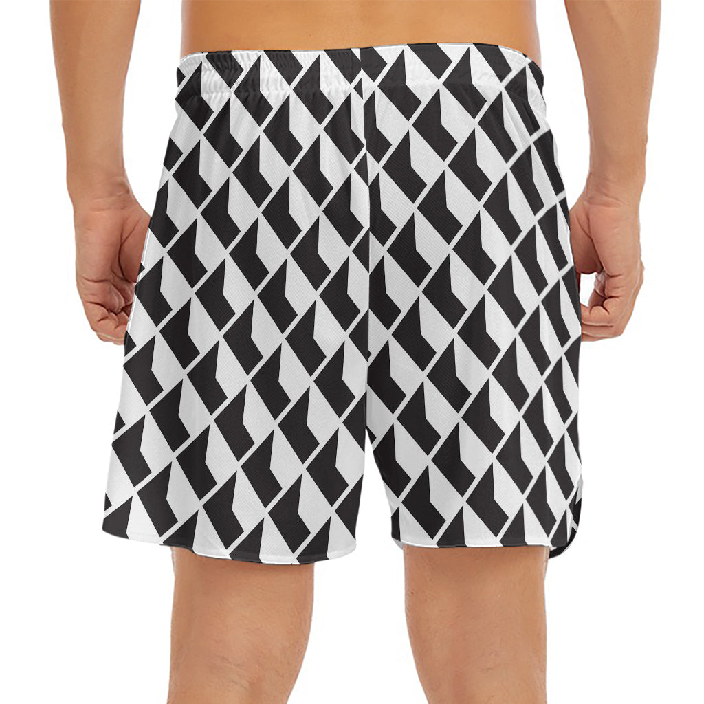 Isometric Geometric Pattern Print Men's Split Running Shorts