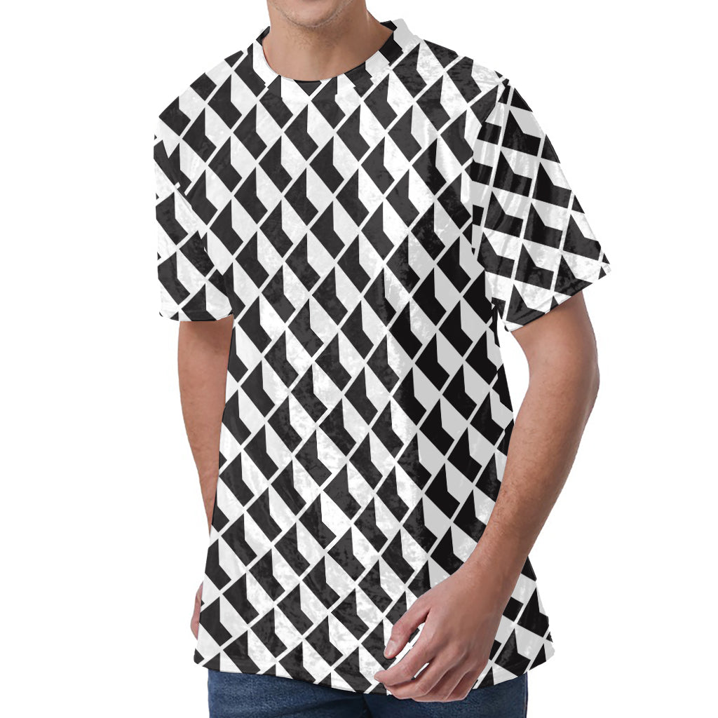 Isometric Geometric Pattern Print Men's Velvet T-Shirt