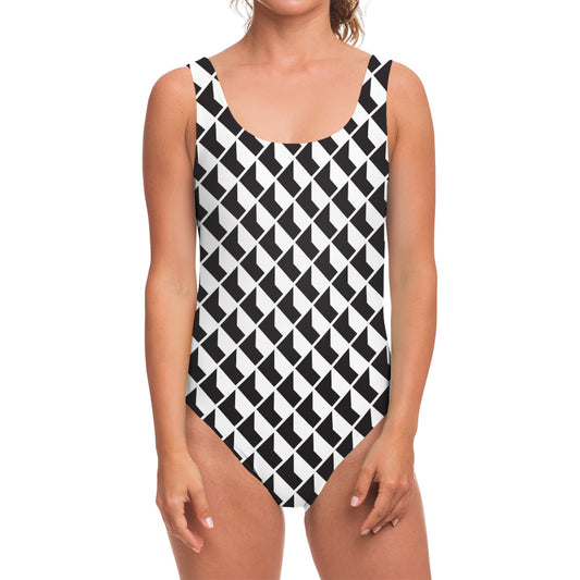 Isometric Geometric Pattern Print One Piece Swimsuit
