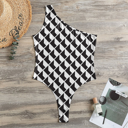 Isometric Geometric Pattern Print One Shoulder Bodysuit