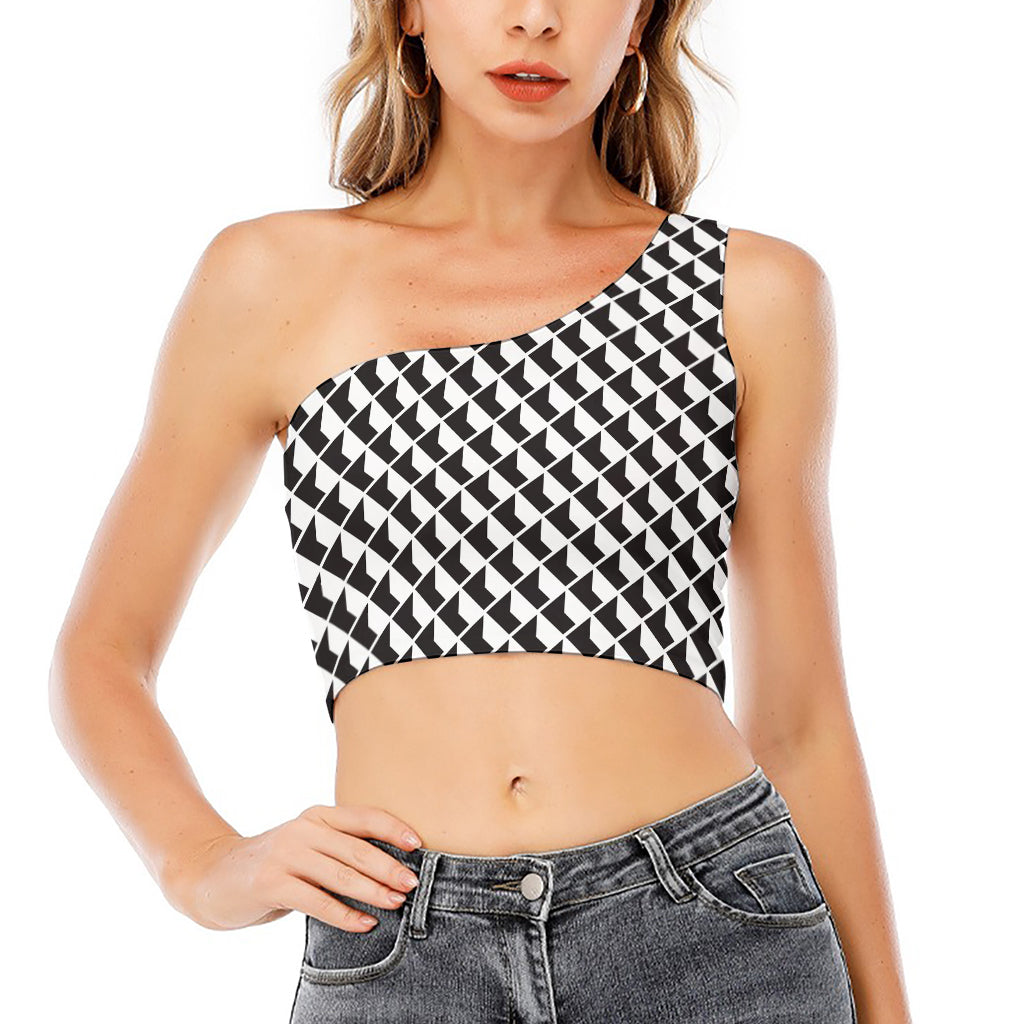 Isometric Geometric Pattern Print One Shoulder Crop Top