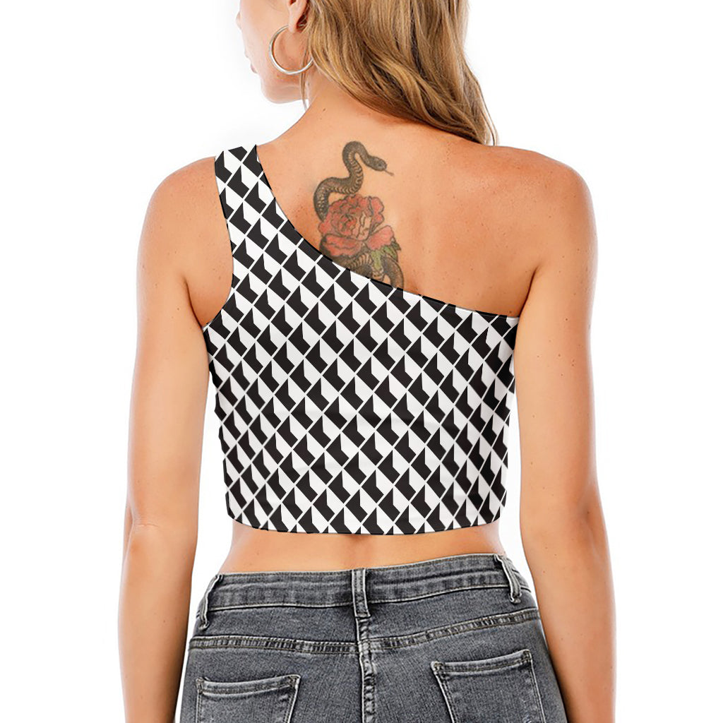 Isometric Geometric Pattern Print One Shoulder Crop Top