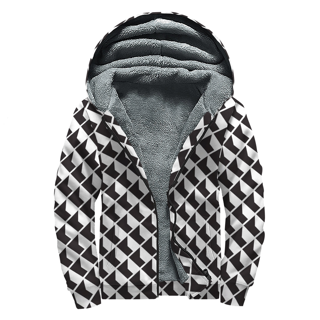 Isometric Geometric Pattern Print Sherpa Lined Zip Up Hoodie