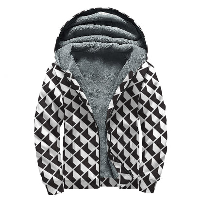 Isometric Geometric Pattern Print Sherpa Lined Zip Up Hoodie