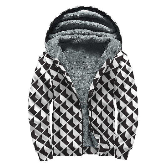 Isometric Geometric Pattern Print Sherpa Lined Zip Up Hoodie