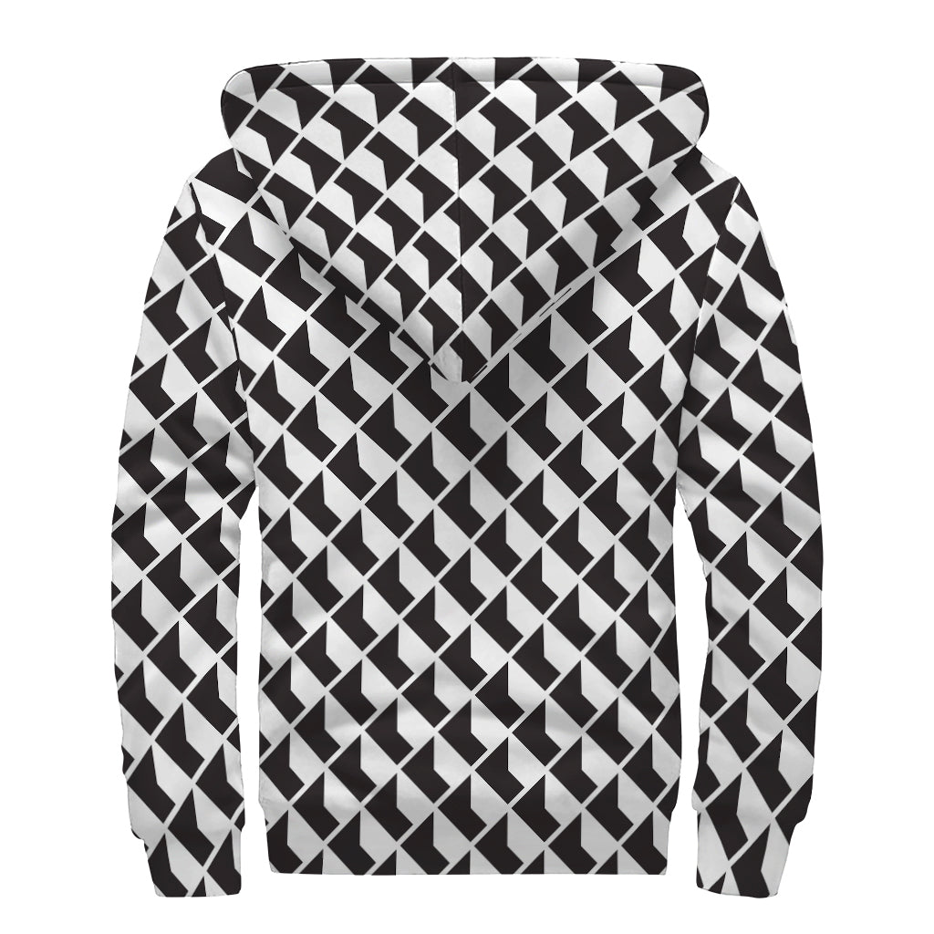 Isometric Geometric Pattern Print Sherpa Lined Zip Up Hoodie