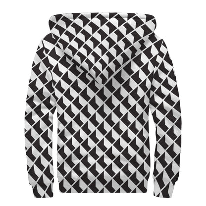 Isometric Geometric Pattern Print Sherpa Lined Zip Up Hoodie