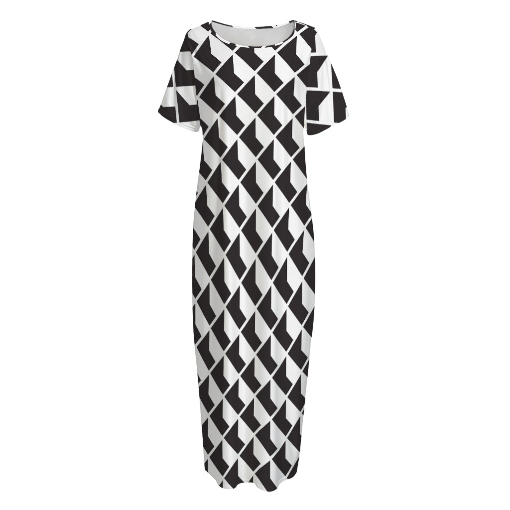 Isometric Geometric Pattern Print Short Sleeve Long Nightdress