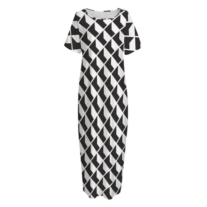 Isometric Geometric Pattern Print Short Sleeve Long Nightdress