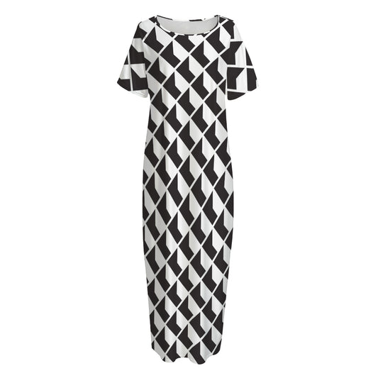 Isometric Geometric Pattern Print Short Sleeve Long Nightdress