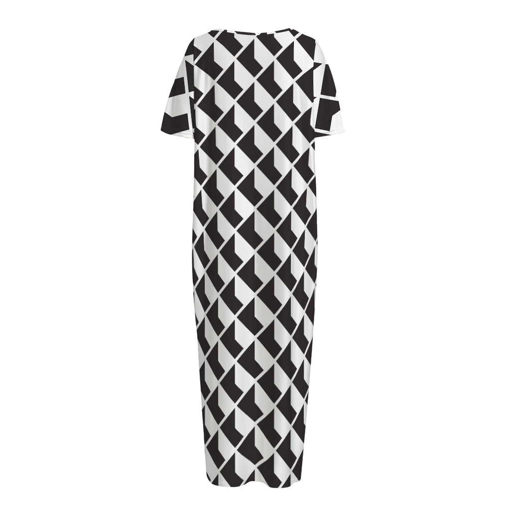 Isometric Geometric Pattern Print Short Sleeve Long Nightdress