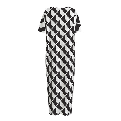 Isometric Geometric Pattern Print Short Sleeve Long Nightdress