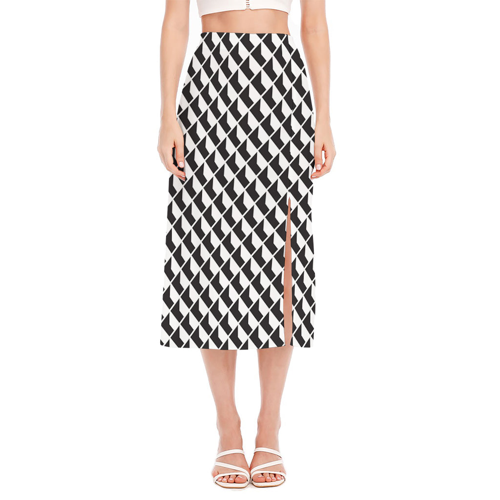 Isometric Geometric Pattern Print Side Slit Midi Skirt