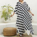 Isometric Geometric Pattern Print Silk V-Neck Kaftan Dress