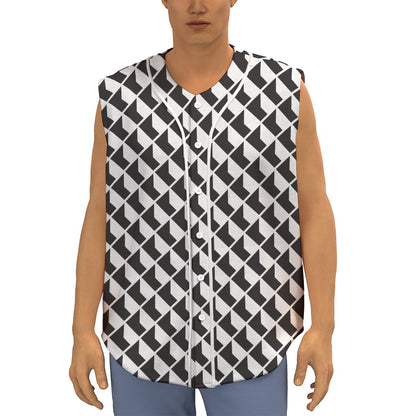 Isometric Geometric Pattern Print Sleeveless Baseball Jersey