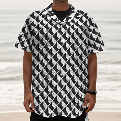 Isometric Geometric Pattern Print Textured Short Sleeve Shirt