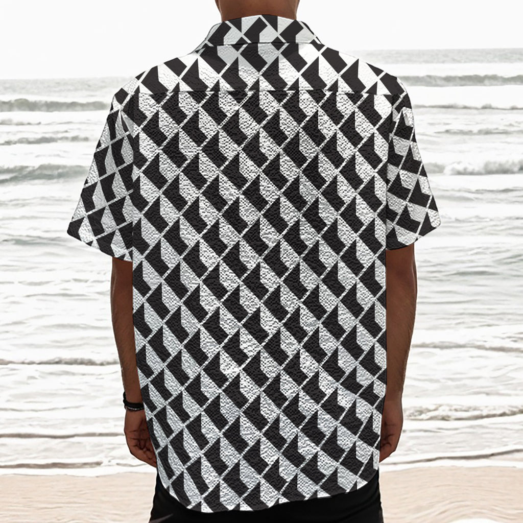 Isometric Geometric Pattern Print Textured Short Sleeve Shirt