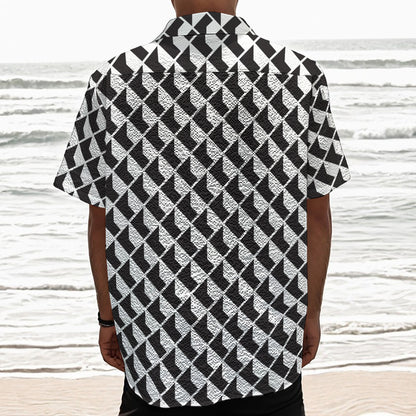 Isometric Geometric Pattern Print Textured Short Sleeve Shirt